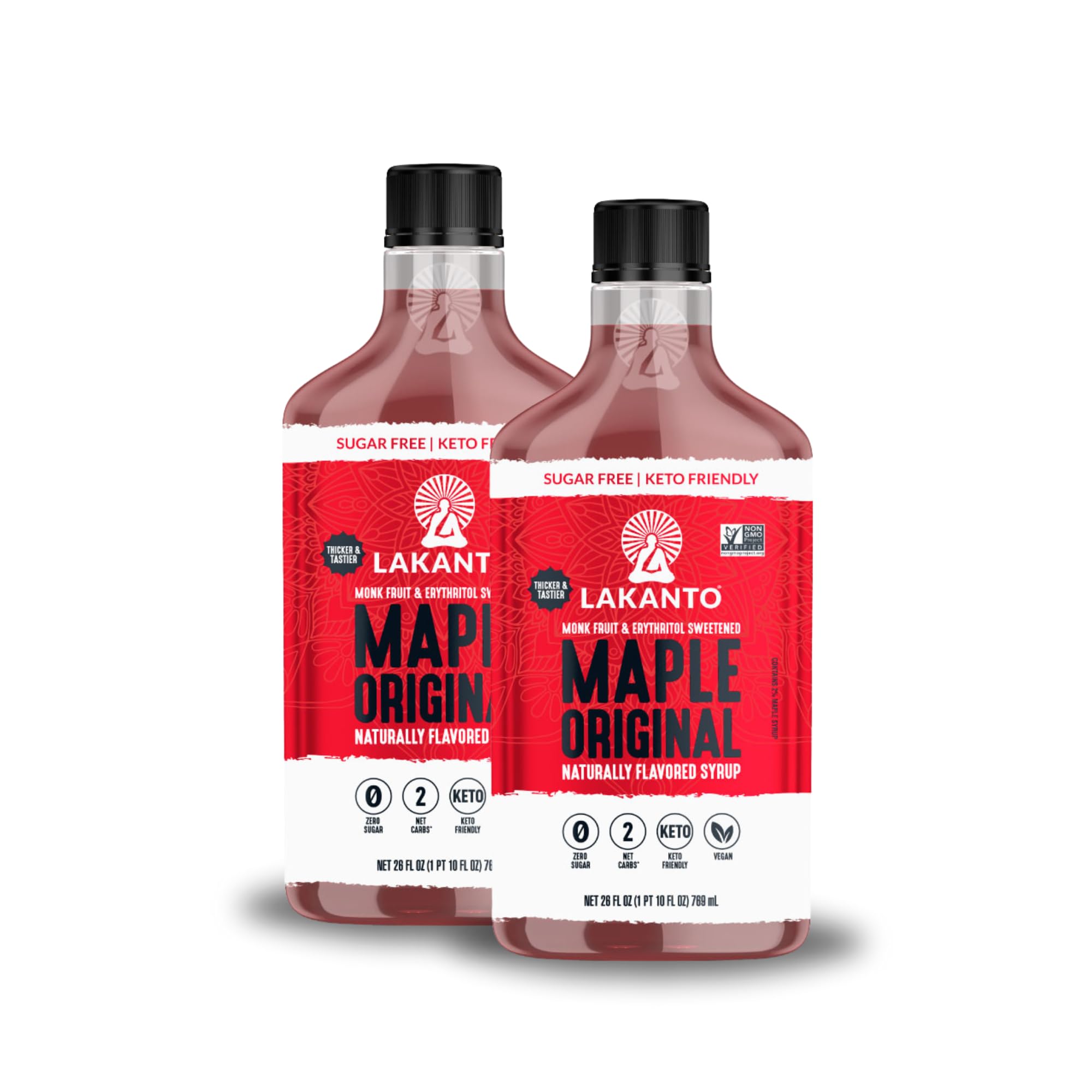 Lakanto Sugar Free Maple Syrup Monk Fruit Sweetener Keto Vegan 1g Net Carbs 13 fl oz (Pack of 2)